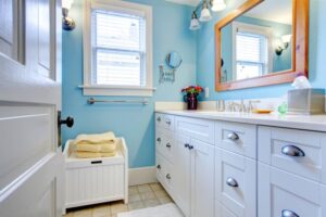 blue white bathroom cabinet