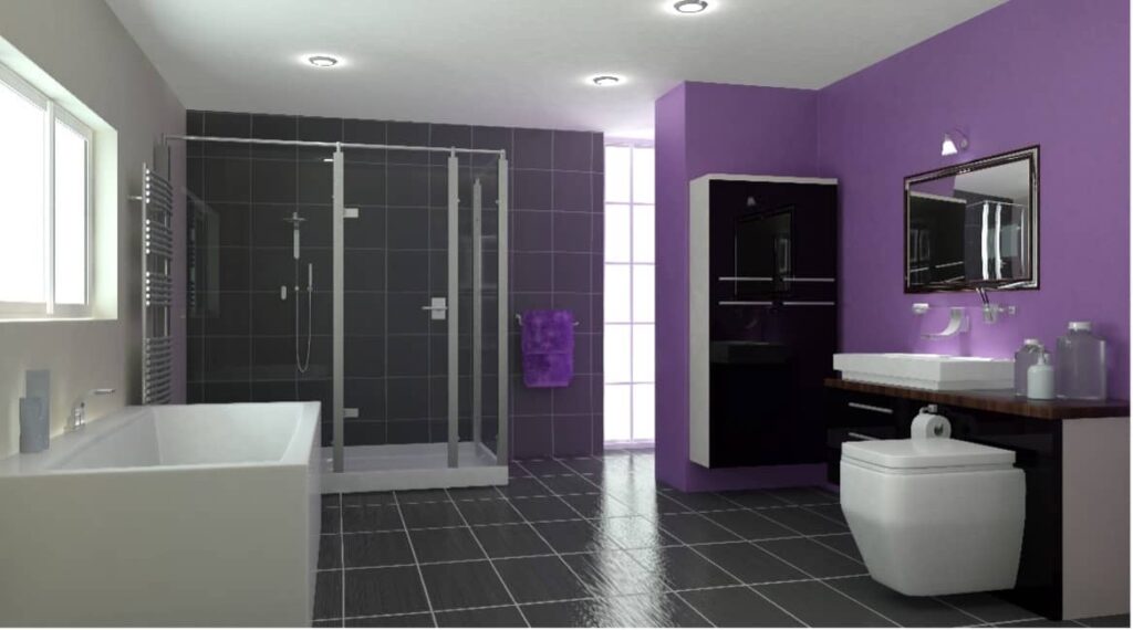 purple painted bathroom