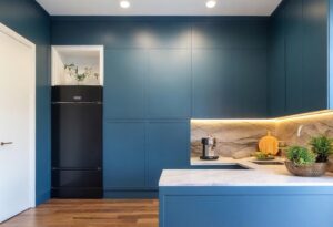 Deep Blues and Greens small kitchen renovation