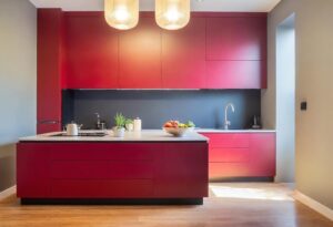 Vibrant Reds and Purples small kitchen renovation