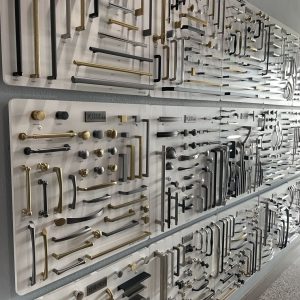 Cabinet hardware selection at Nu Kitchen Designs showroom
