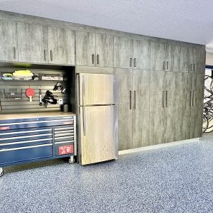 organized garage cabinet with open tool