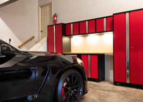 red garage cabinet